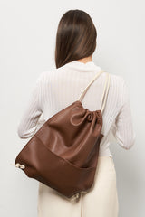 Drawpack Leather Backpack in Grain Brown