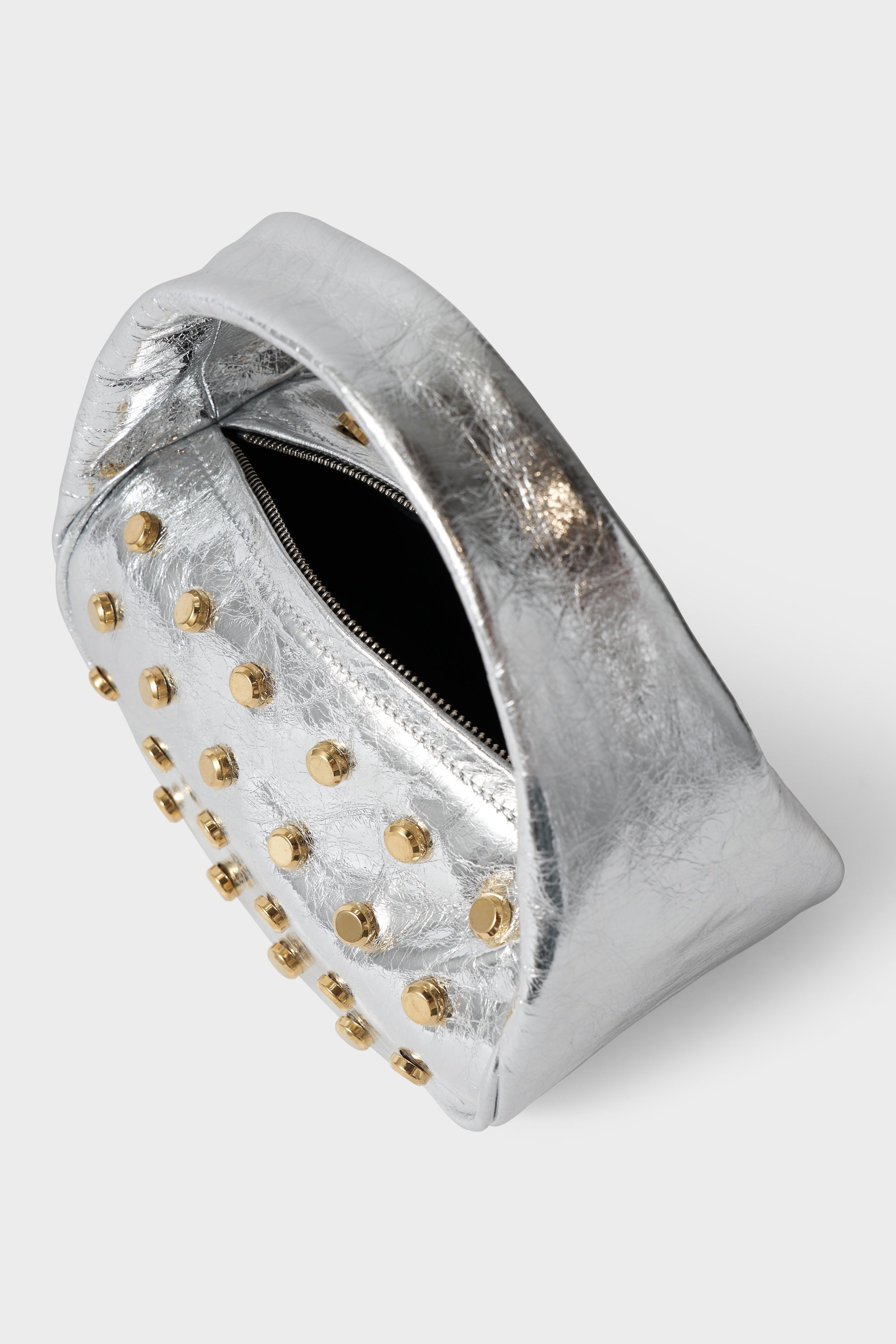 Studded Mini Halo Bag in Metallic Silver