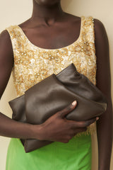 Fold Clutch in Smooth Dark Brown