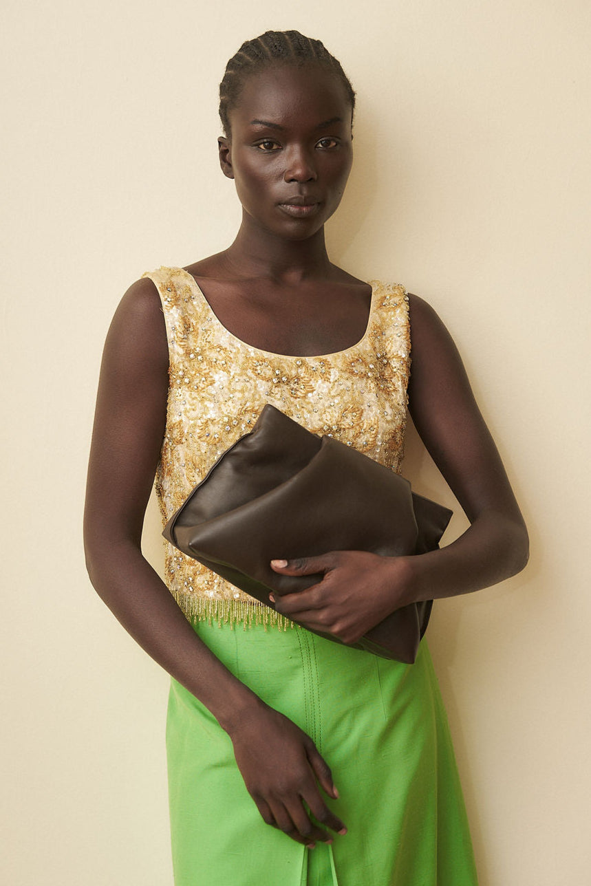 Fold Clutch in Smooth Dark Brown