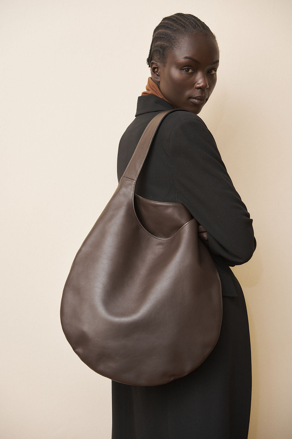 One Hobo Shoulder Bag Smooth Dark Brown Hand Made in Australia