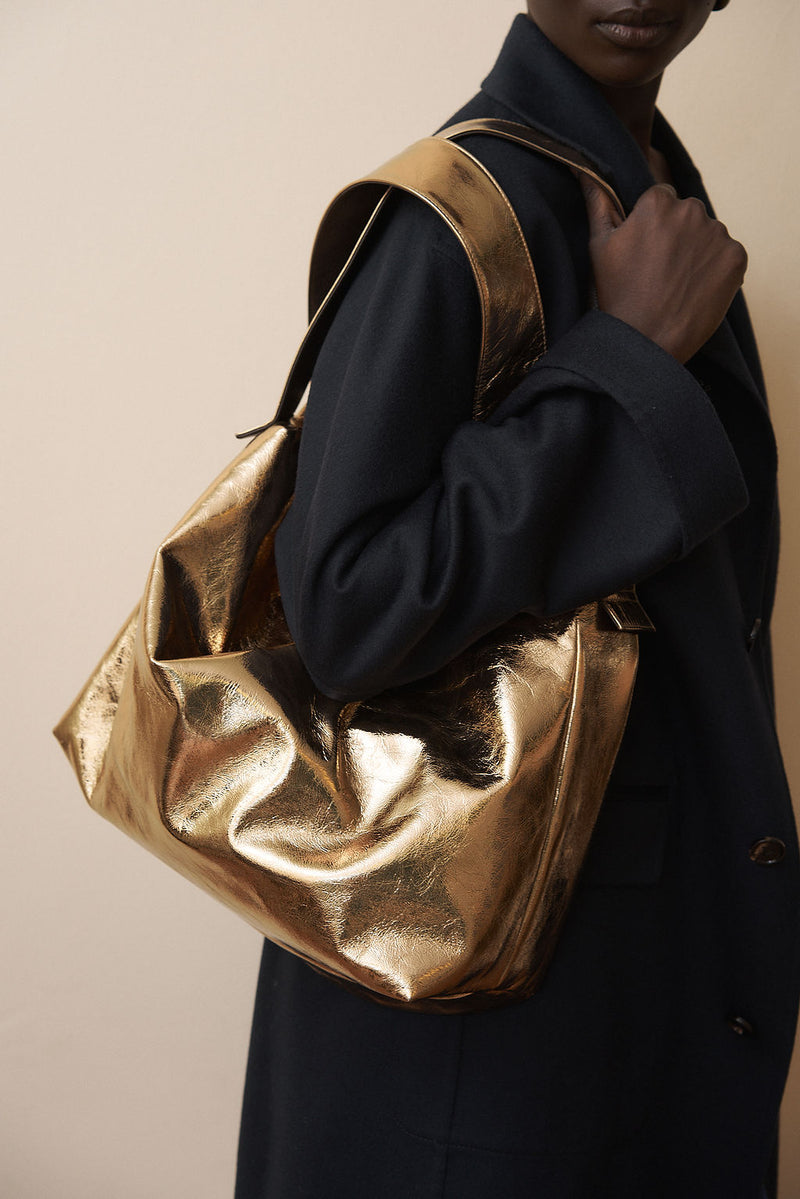 Big Day Shoulder Bag in Metallic Gold