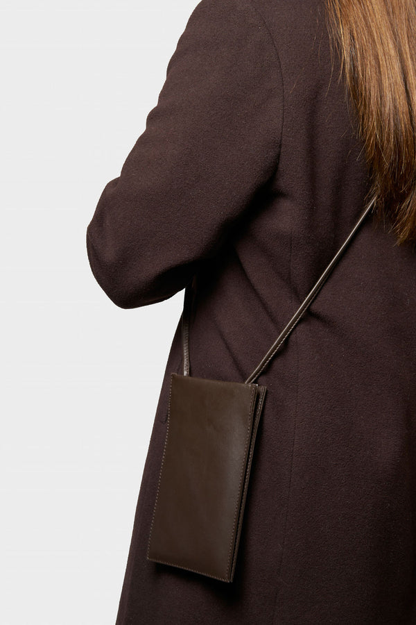 Tall Slim Double Pocket Bag in Smooth Dark Brown