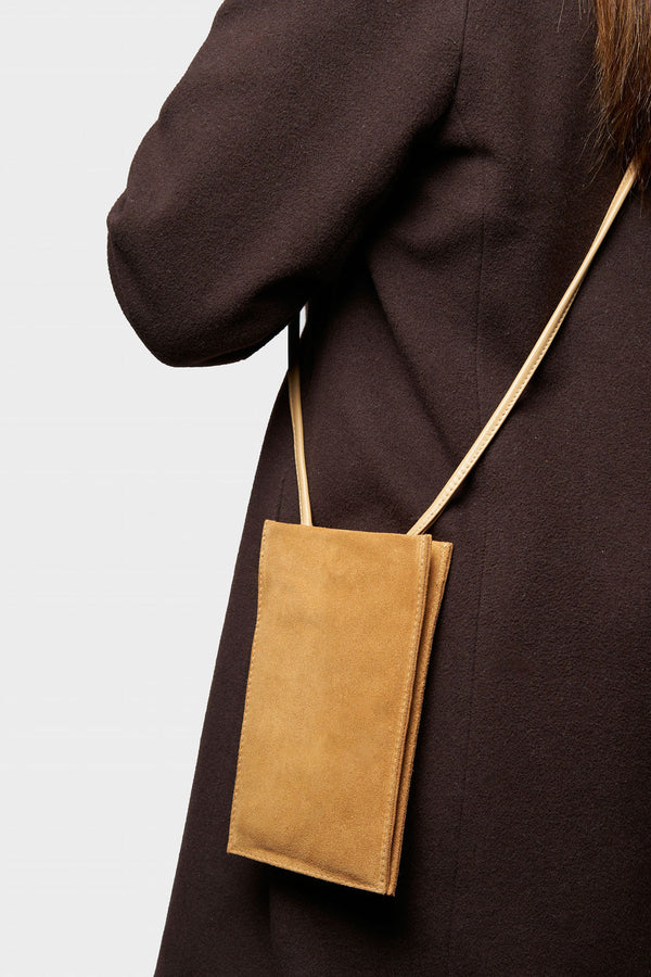 Tall Slim Double Pocket Bag in Suede Tan
