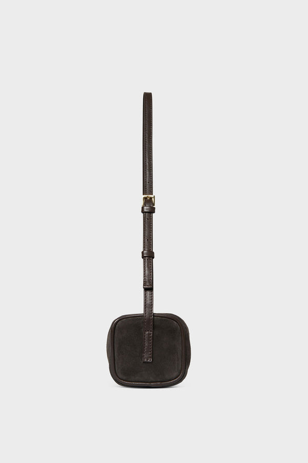Small Barrel Shoulder Bag in Suede Brown