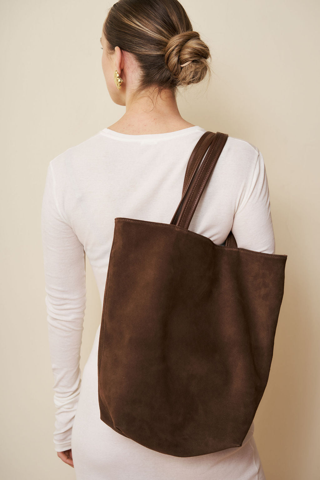 Tall Simple Tote in Suede Chestnut