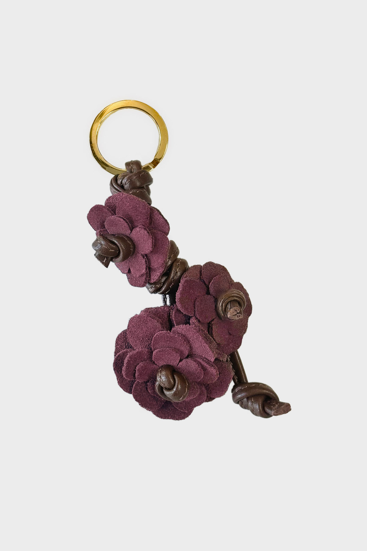 Large Floral Keyring in Suede Plum