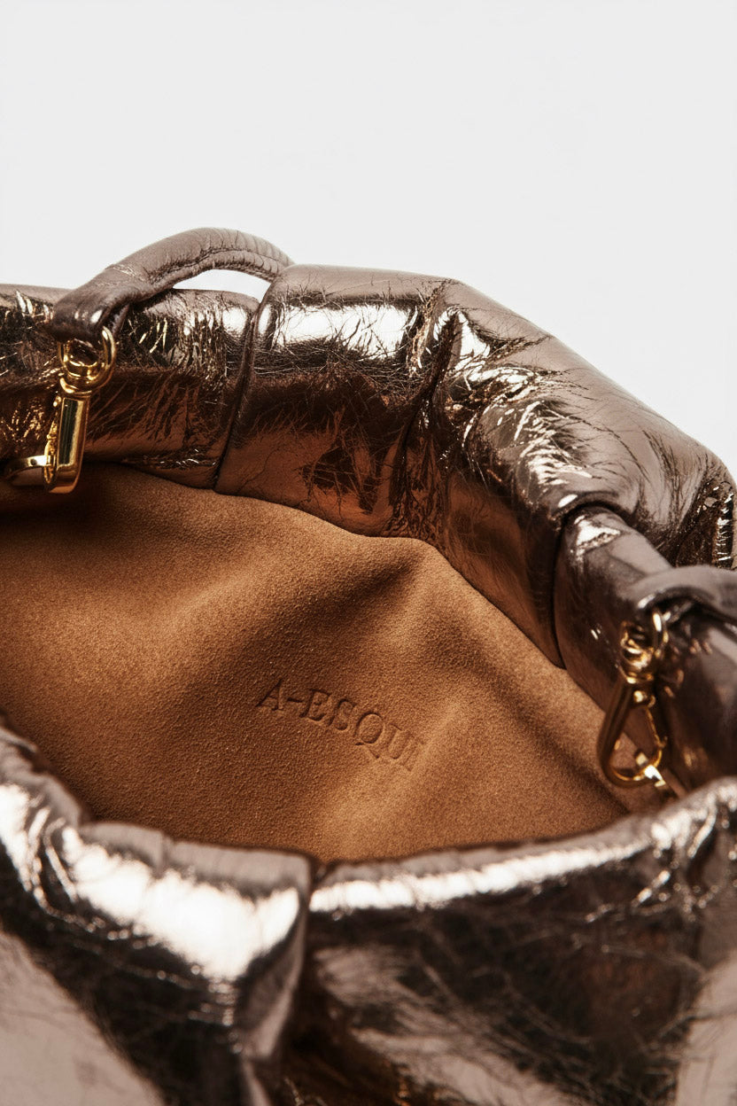 Midi Fold Clutch in Metallic Brown