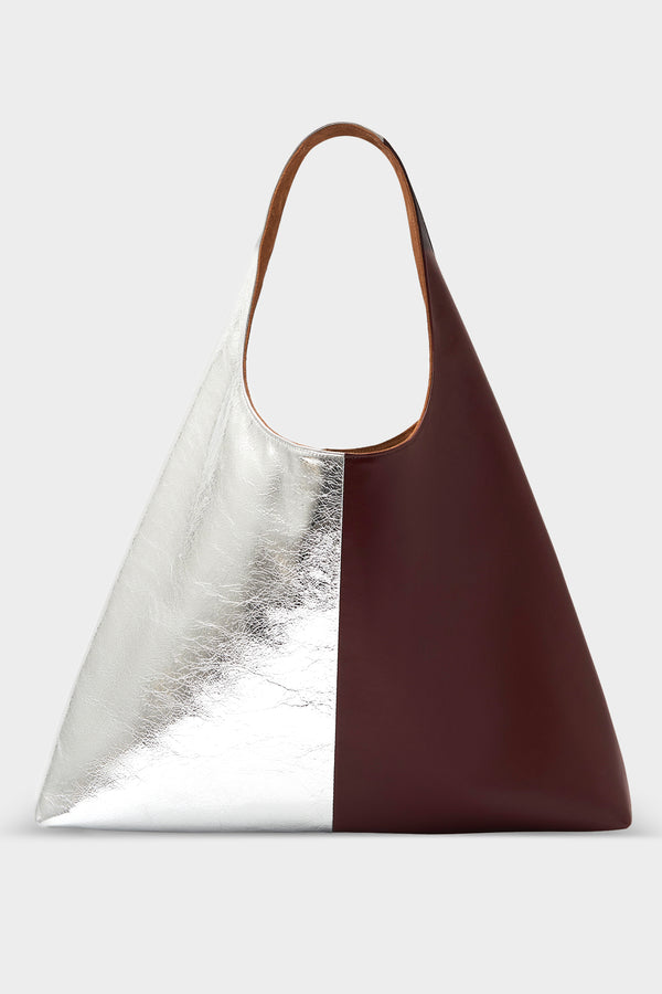 Lightning Sack in Metallic Silver/Smooth Burgundy