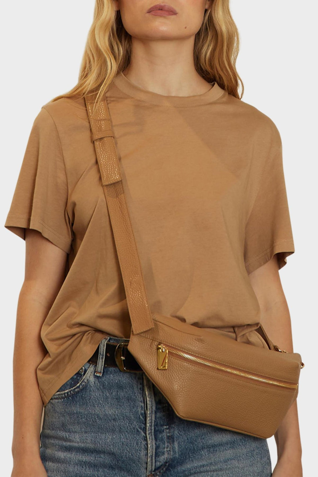 Oblong Crossbody Bag in Grain Beige