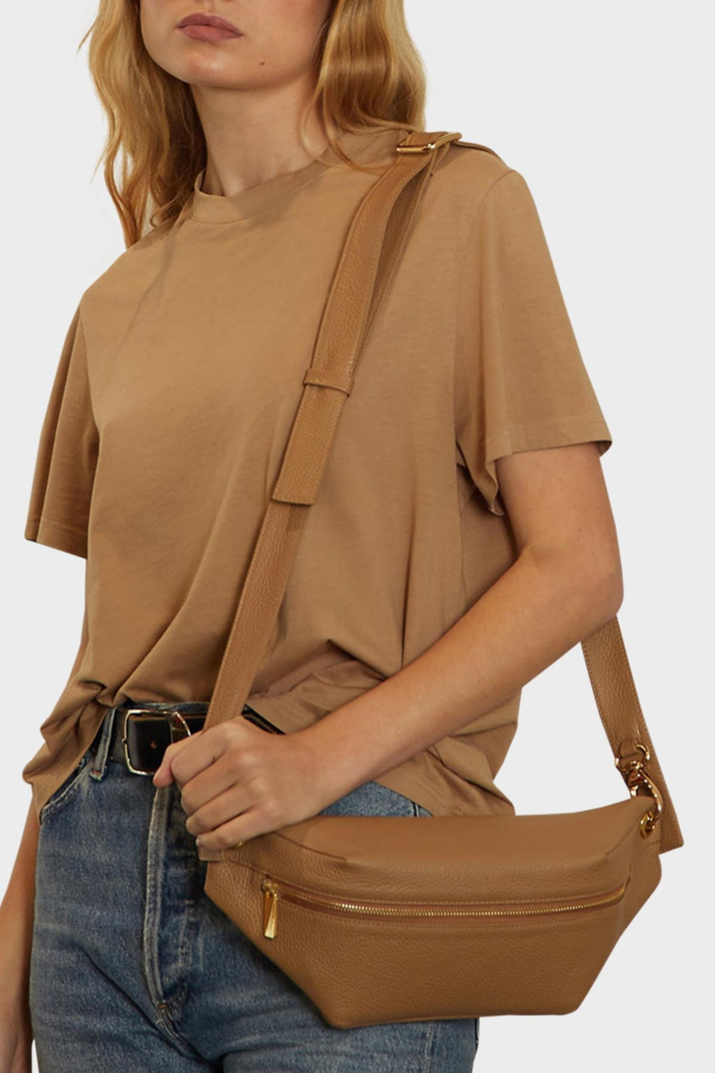 Oblong Crossbody Bag in Grain Beige