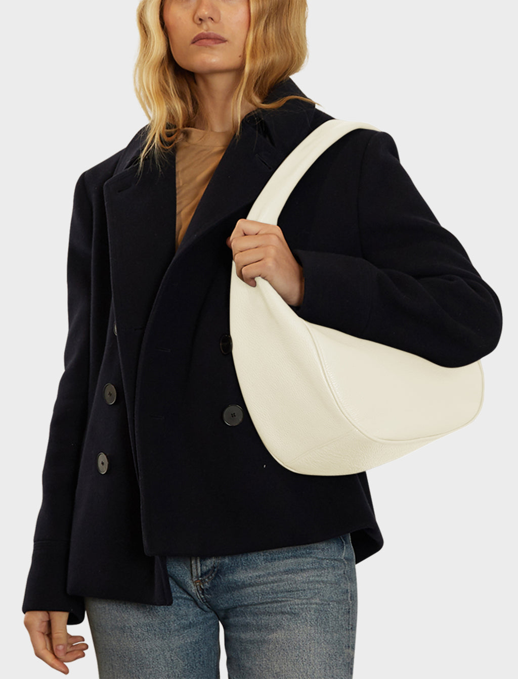 Midi Halo Shoulder Bag in Grain White Wash