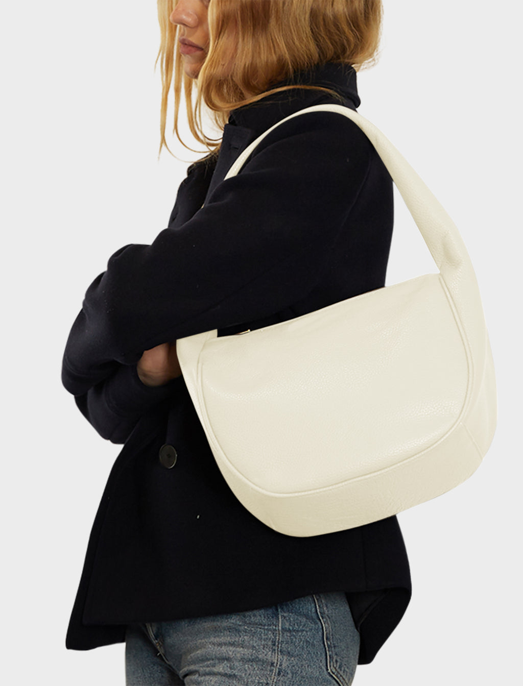 Midi Halo Shoulder Bag in Grain White Wash