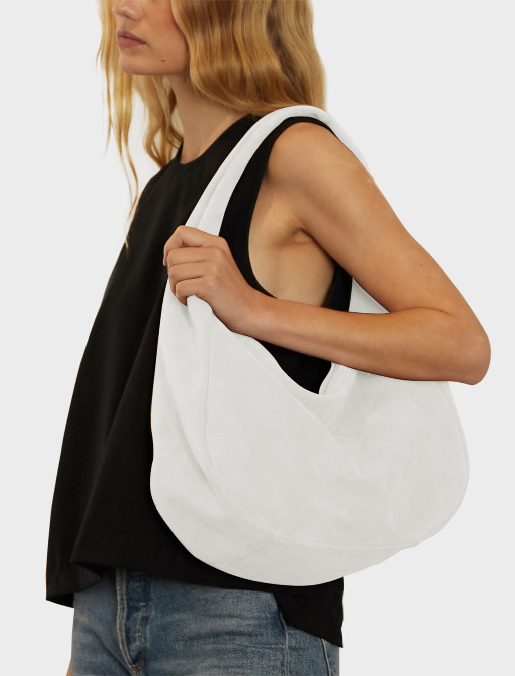 Halo Day Shoulder Bag in Suede White