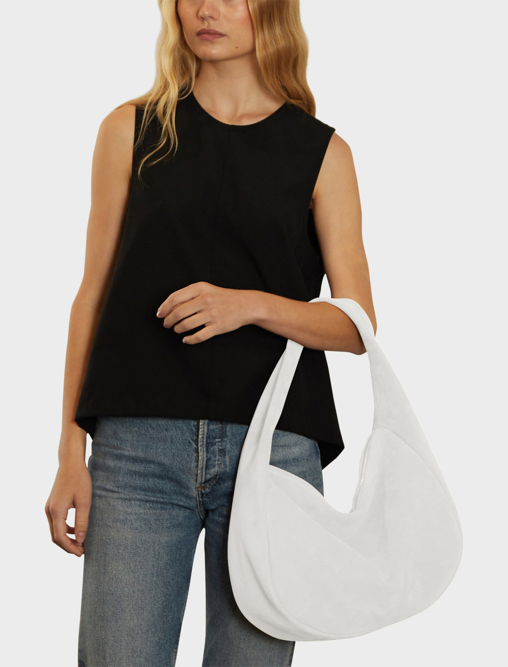 Halo Day Shoulder Bag in Suede White