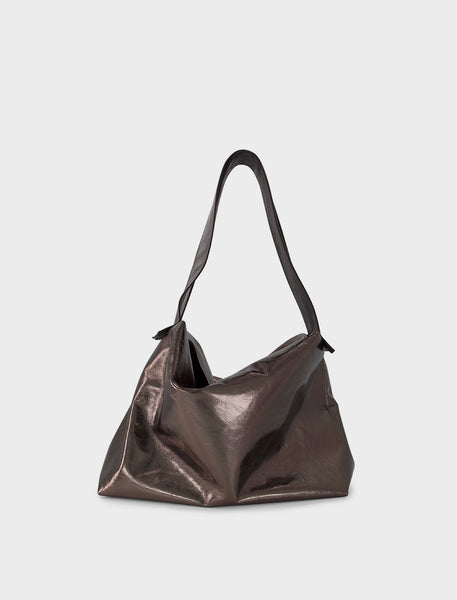 Metallic patent-leather handbag