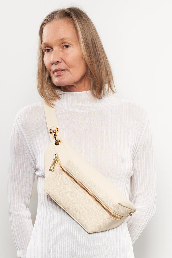 Oblong Crossbody Bag in White Wash