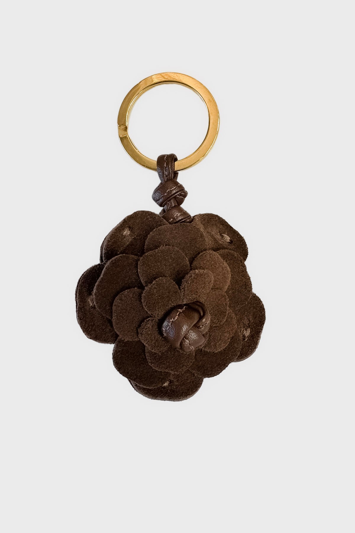 Floral Keyring in Suede Chestnut