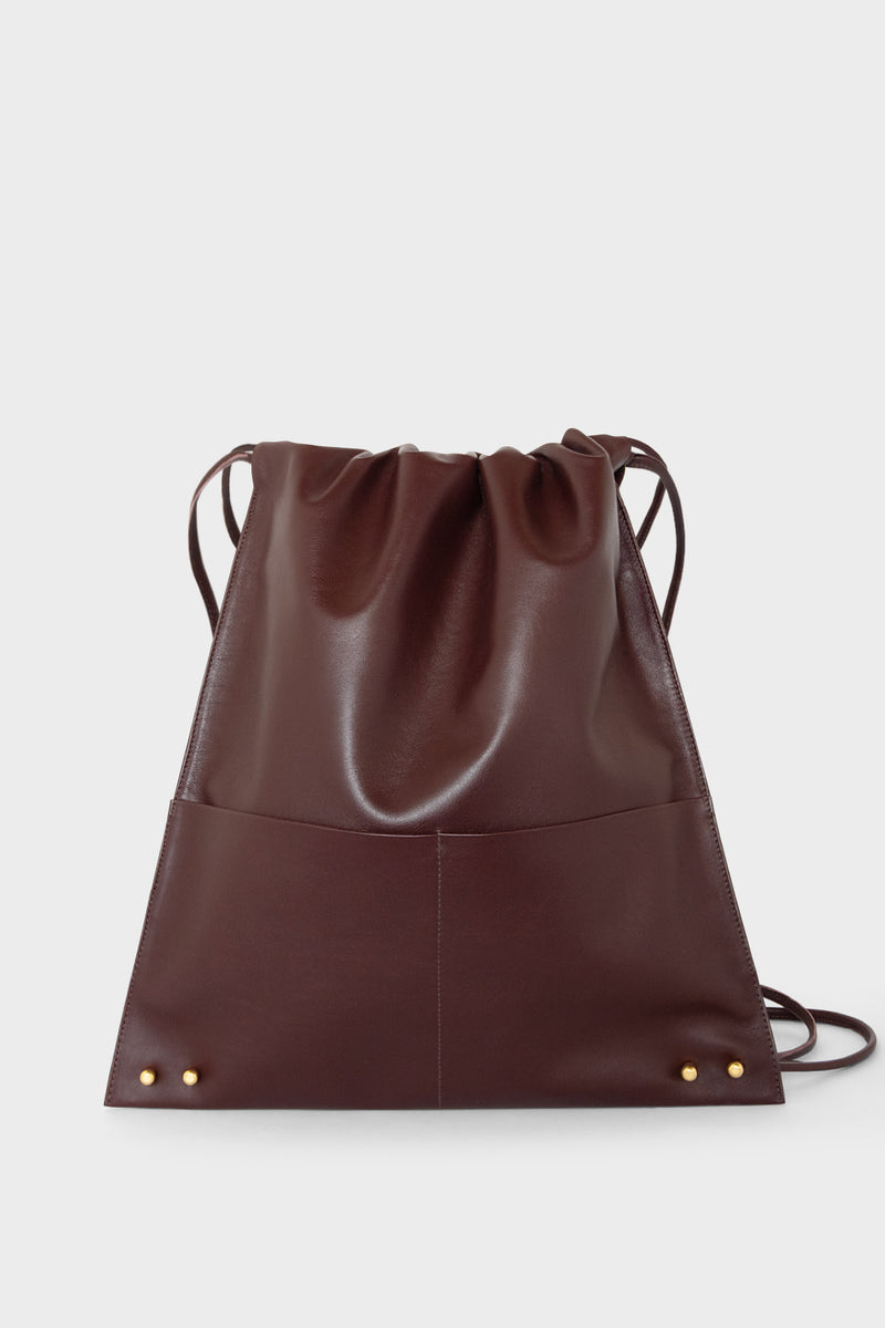 Drawpack Leather Backpack in Smooth Burgundy