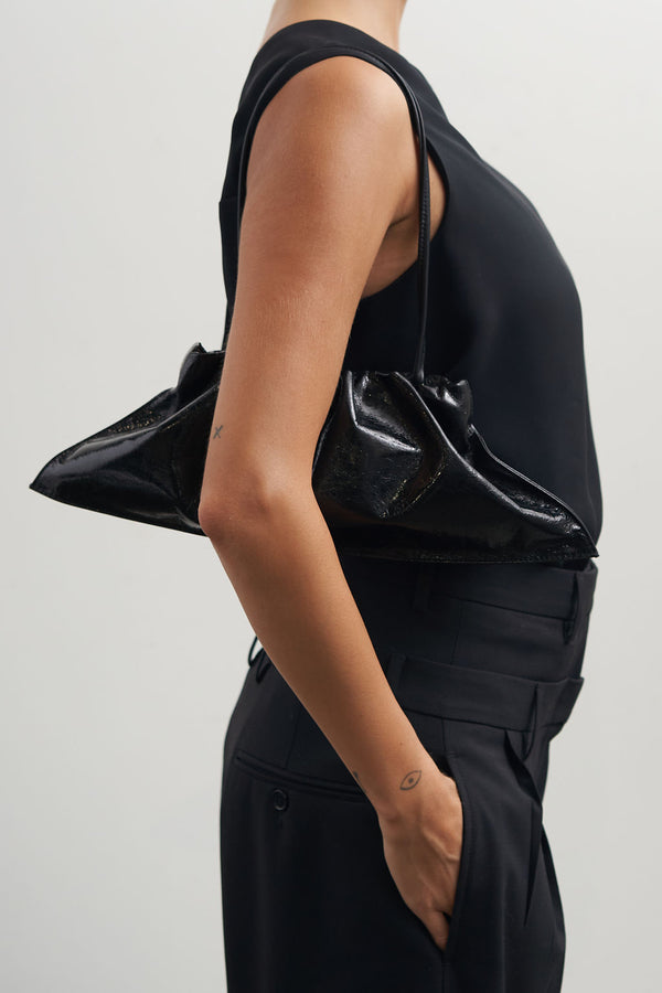 Mini Cloud Clutch Bag in Metallic Black