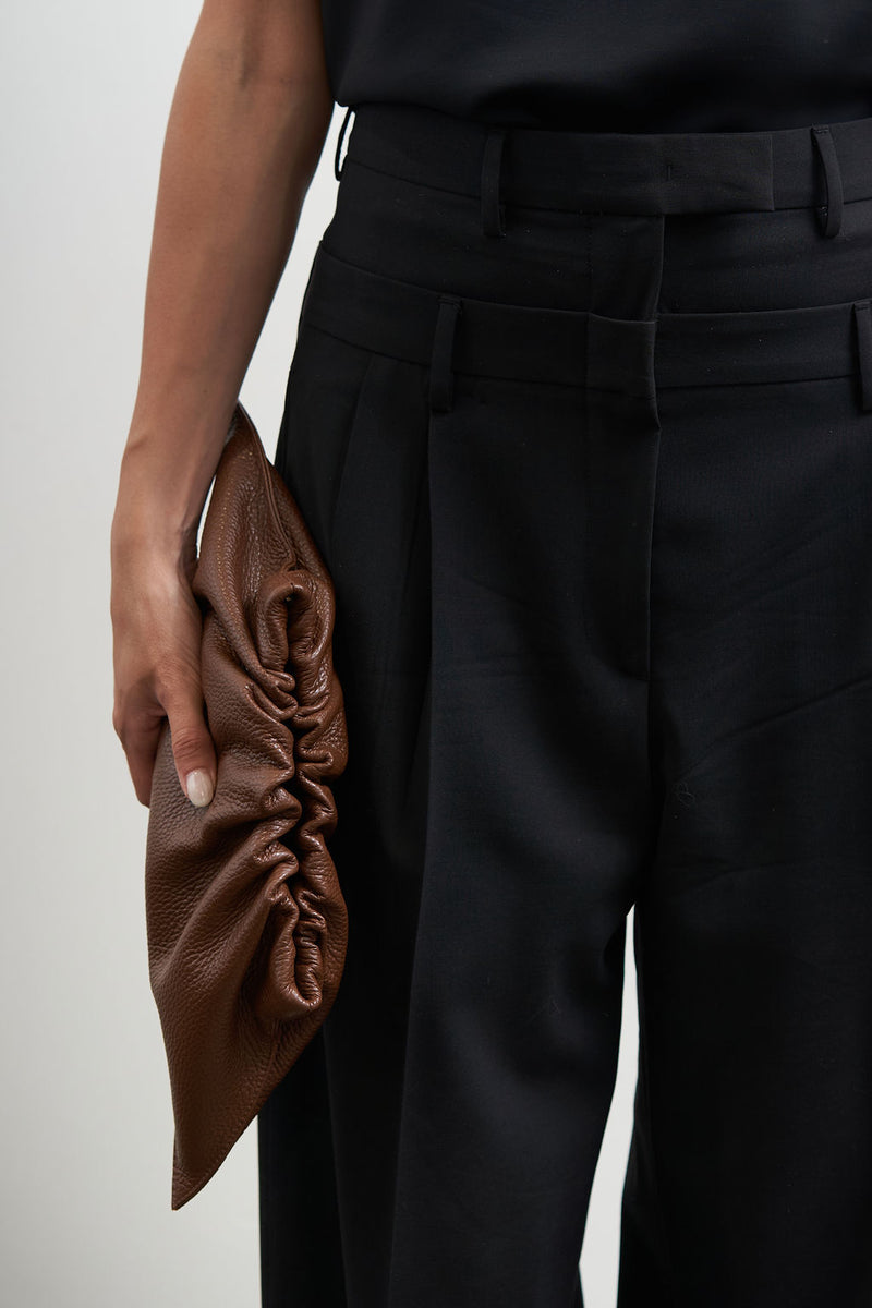 Mini Cloud Clutch Bag in Grain Brown
