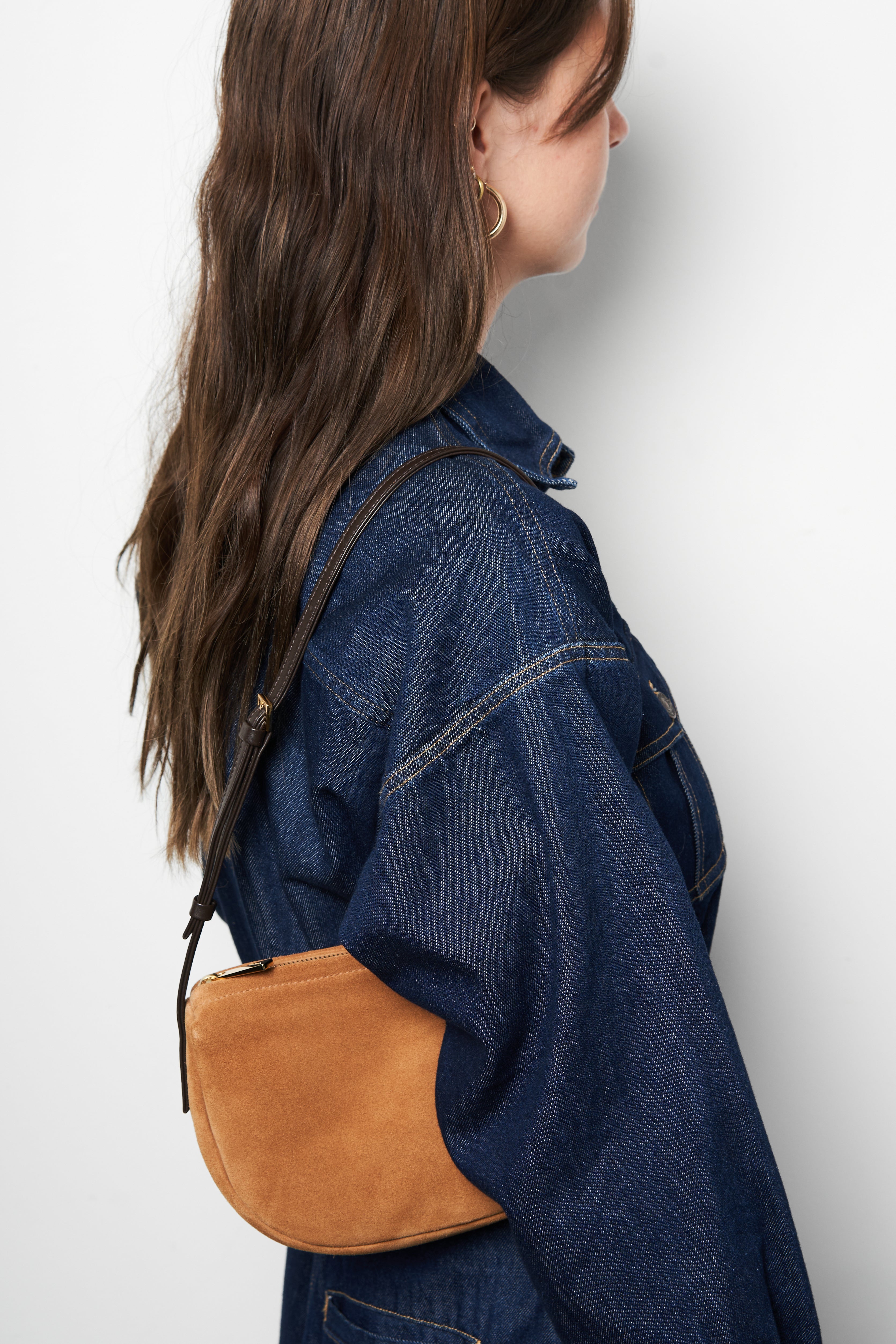 Mini Saddle Shoulder Bag in Suede Tan