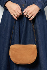 Mini Saddle Shoulder Bag in Suede Tan