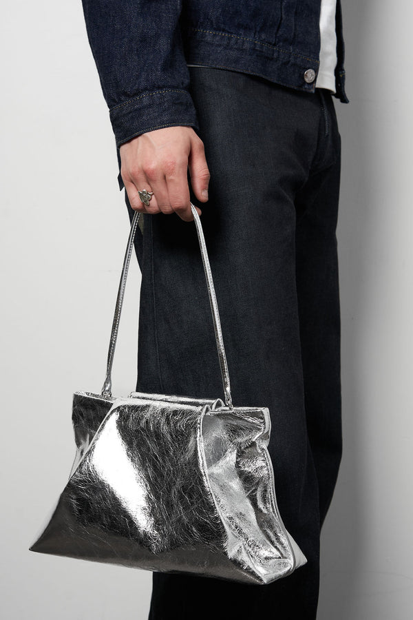 Fold Clutch in Metallic Silver