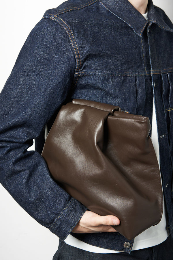 Large Fold Clutch in Smooth Dark Brown