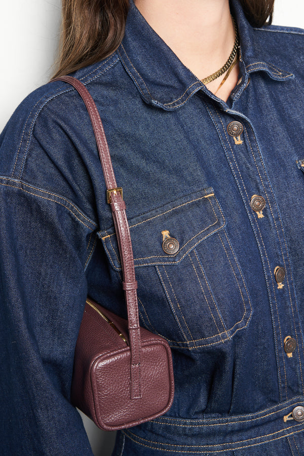 Small Barrel Shoulder Bag in Grain Burgundy