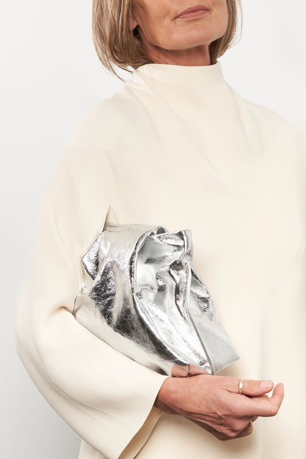 Fold Clutch in Metallic Silver