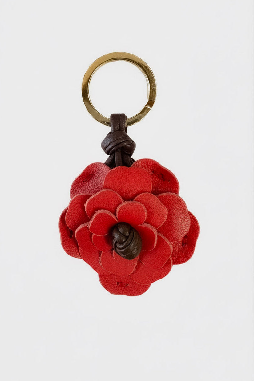Floral Keyring in Smooth Red