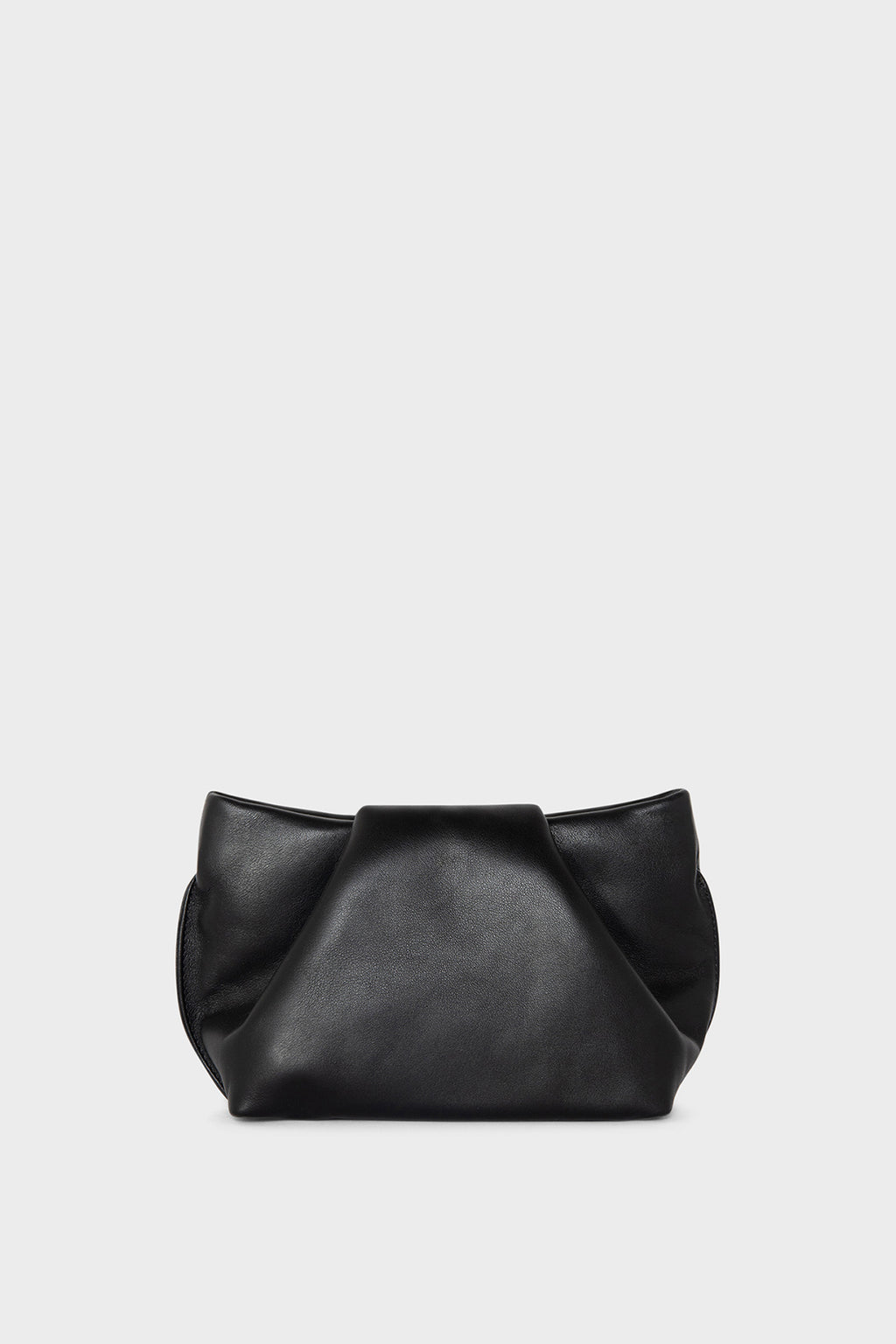 A black mini clutch bag made of smooth Italian leather. This mini bag has a removable strap and can also be worn as a shoulder bag.