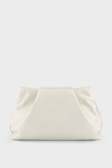 A white clutch bag made of smooth Italian leather. The handbag has removable strap and can also be worn as a shoulder bag.