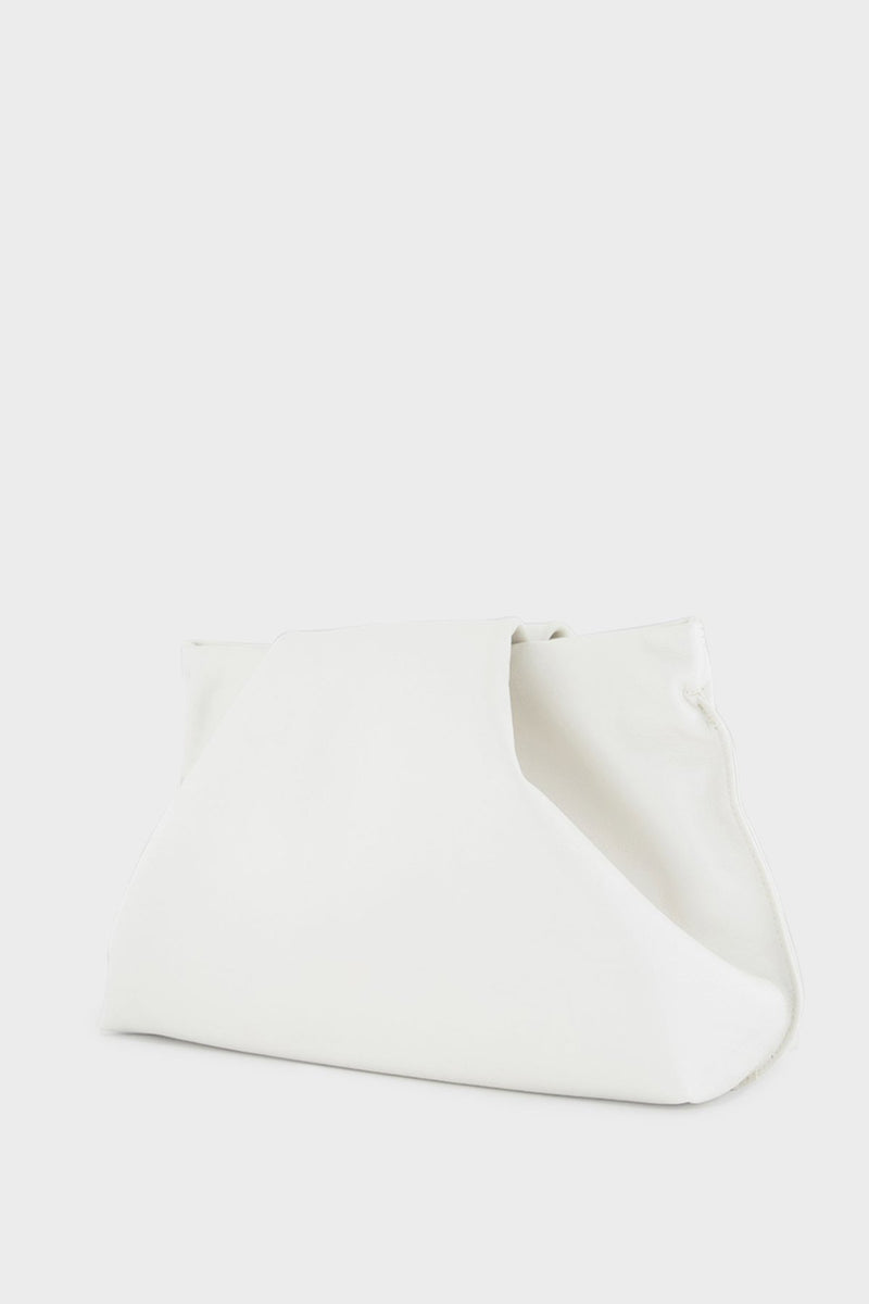 A side angle of the clutch bag featuring its delicate fold in the middle - a signature design of A-esque's Fold Collection.