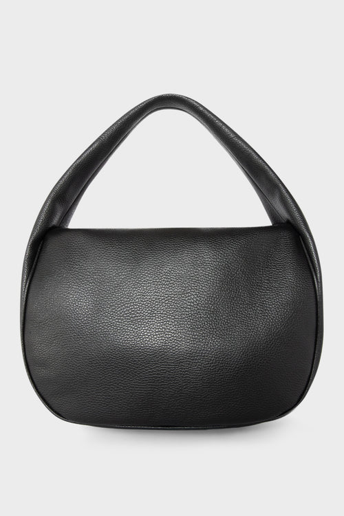 A large black shoulder bag with a hobo inspired design made of fine Italian grain leather.