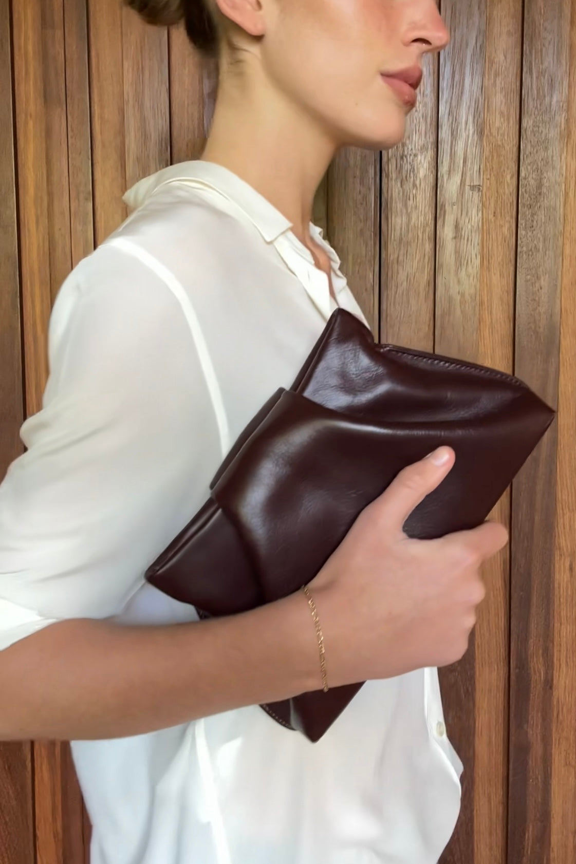 Midi Fold Clutch in Smooth Burgundy