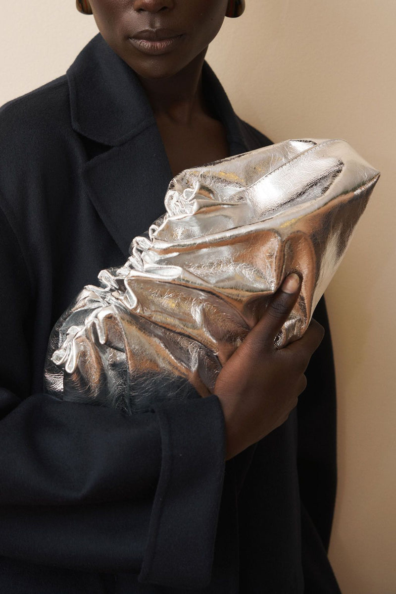 Cloud Clutch Bag in Metallic Silver