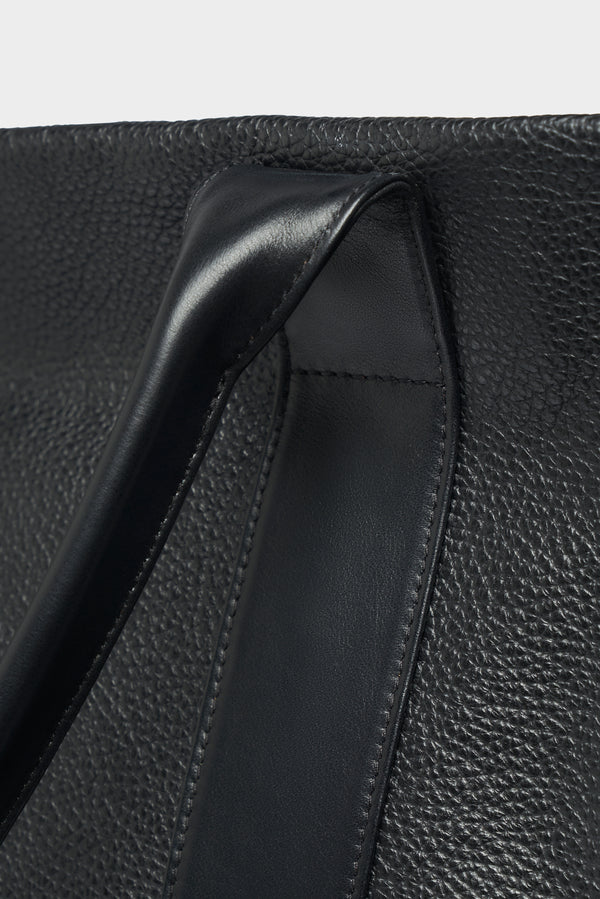 Large Grocer Leather Tote in Grain Black