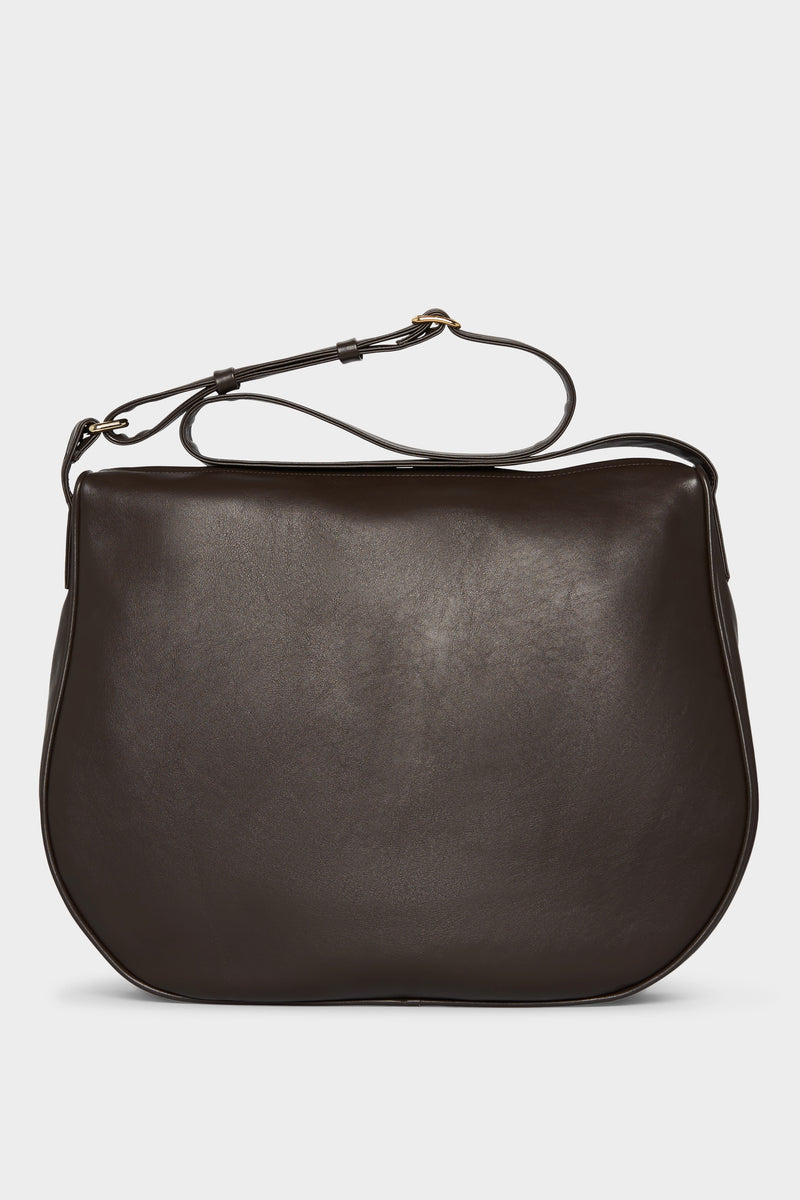 Large Saddle Crossbody Bag in Smooth Dark Brown