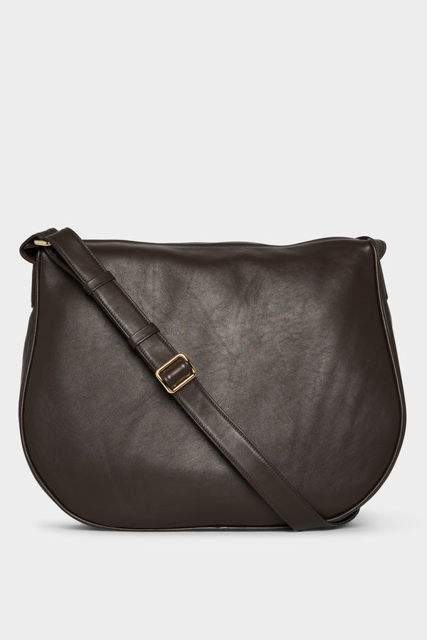 Large Saddle Crossbody Bag in Smooth Dark Brown