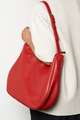 Large Saddle Shoulder Bag in Smooth Red