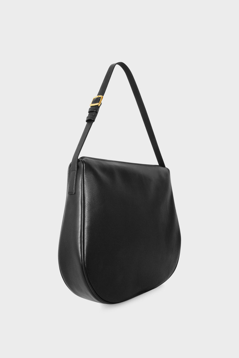 Large Saddle Shoulder Bag in Smooth Black