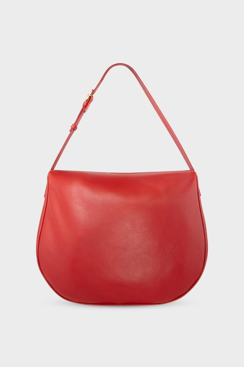 Large Saddle Shoulder Bag in Smooth Red