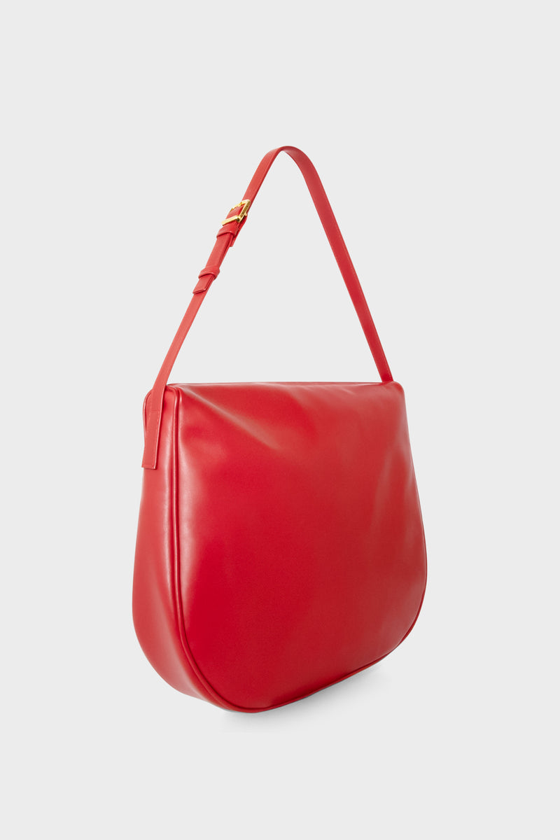 Large Saddle Shoulder Bag in Smooth Red