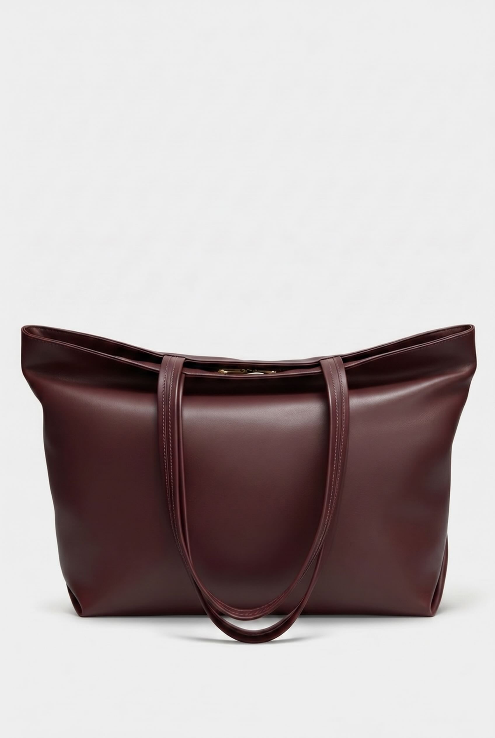 Large Simple Fold Tote in Smooth Burgundy