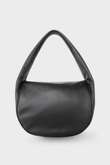 A mid-sized black shoulder bag with a hobo inspired design made of fine Italian grain leather.