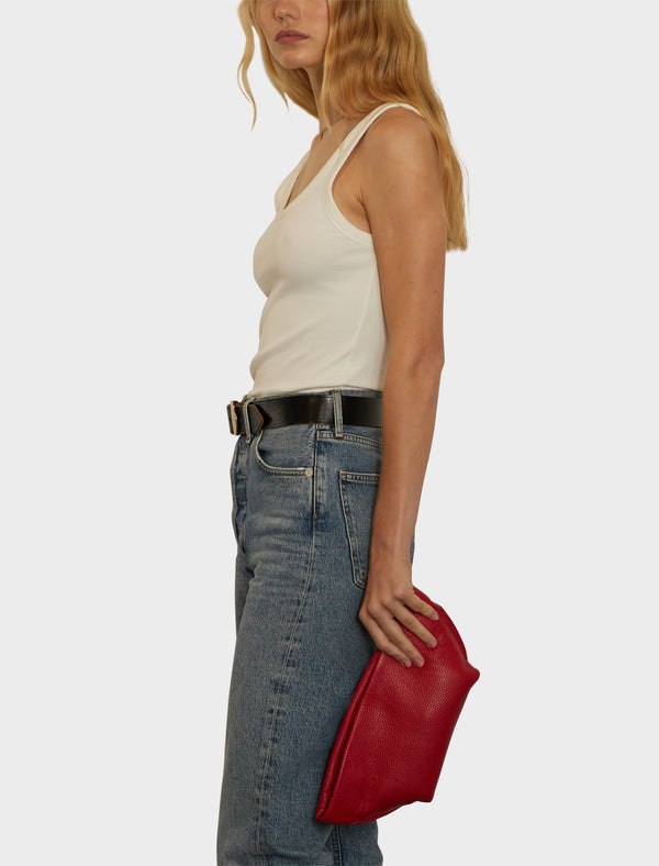 Small Trapezoid Clutch in Grain Red