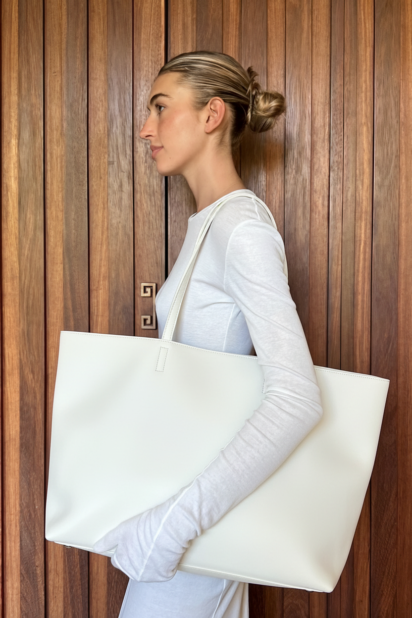 Large Simple Fold Tote in Smooth Off White