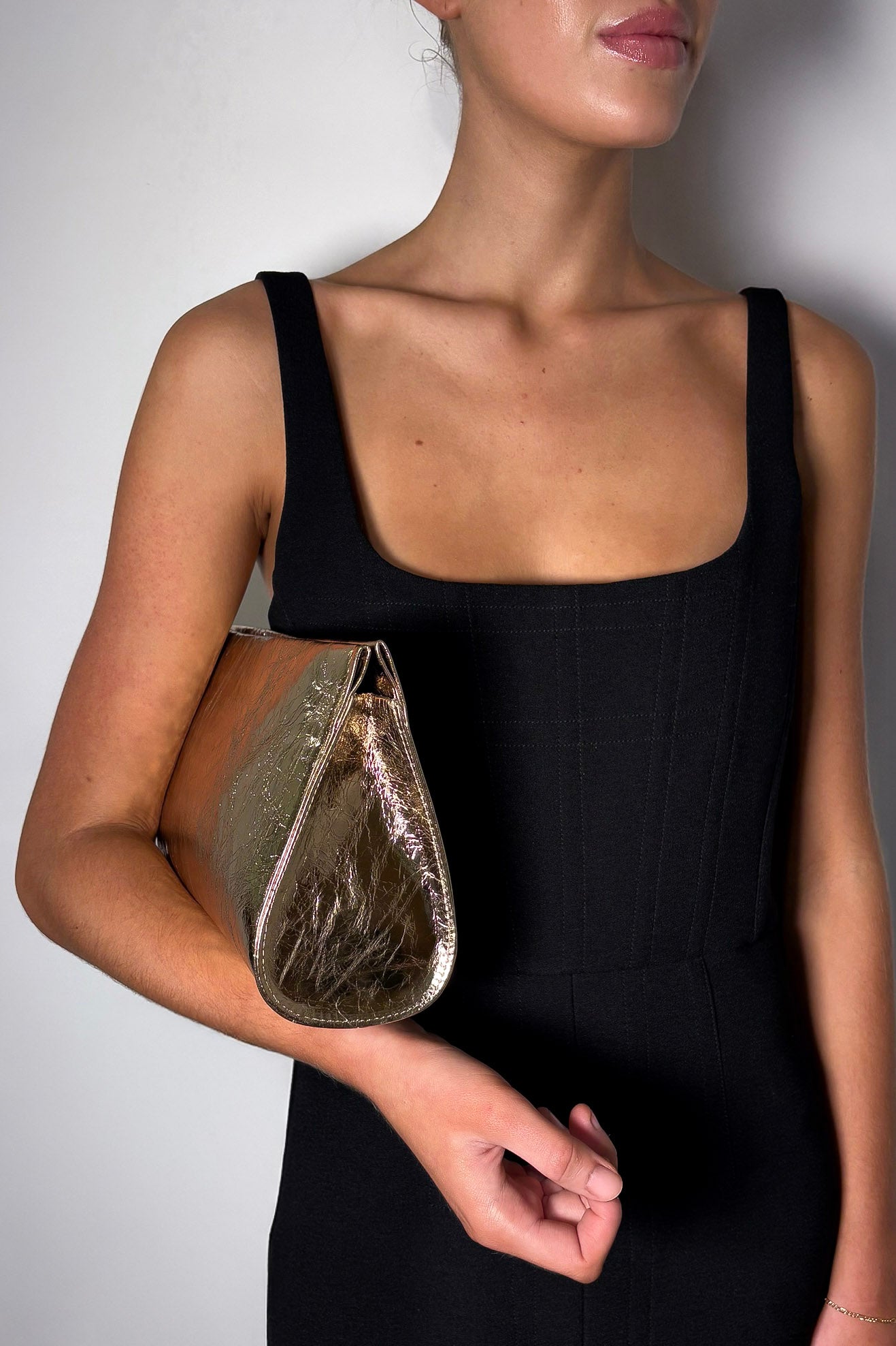 Teardrop Clutch in Metallic Gold